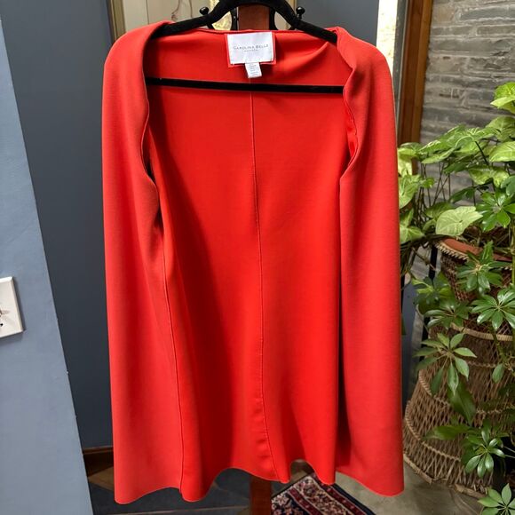 Carolina Belle Montreal Deep-Orange Open Blazer, Scuba Knit Long Cardigan size M - Picture 5 of 9